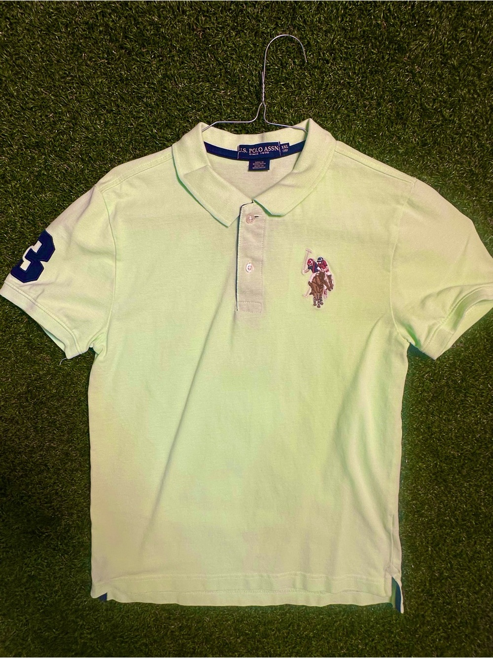 U.S. Polo Assn. Boys Light Green Polo Shirt with Navy Accents